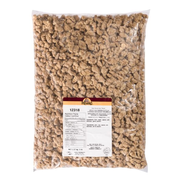 PREMORO® Spicy Old World Sausage Crumbles, gros morceaux, cuits, surgelés, 2/2.27 kg