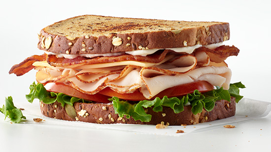 Turkey bacon club sandwich on whole wheat