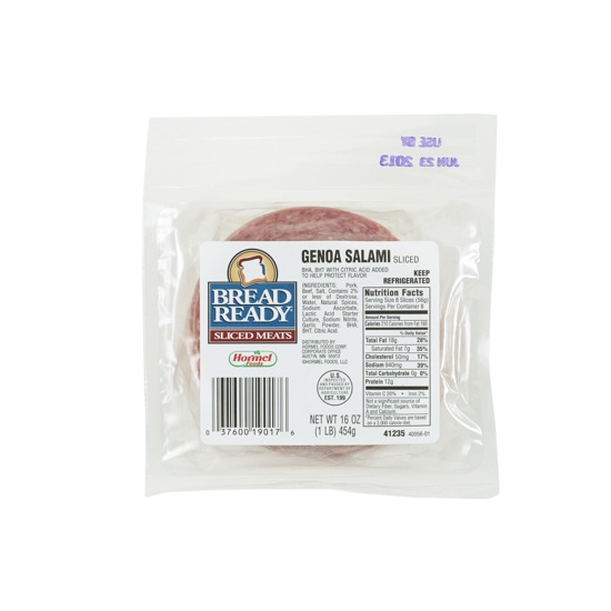 BREAD READY® Genoa Salami, Sliced 4/oz, 12/1 lb Hormel Foodservice