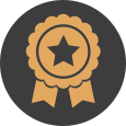 A gold icon of a medal with a star