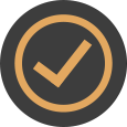 A gold icon of a checkmark within a circle