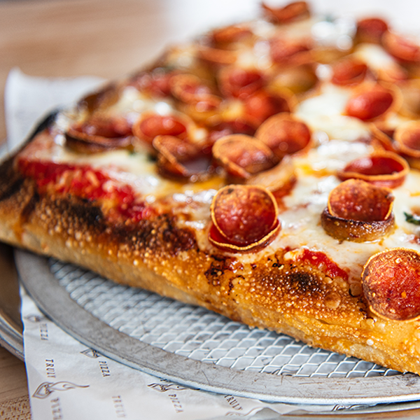 ROSA GRANDE Extreme Pepperoni Sliced on square pizza