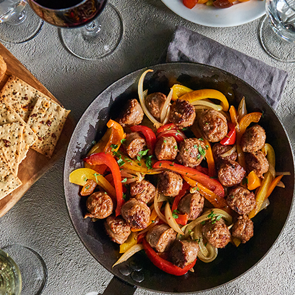 FONTANINI Raw Hot Italian Sausage Rope cut into bite sized pieces cooked with bell peppers