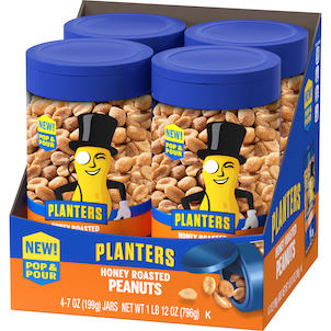 Planters Pop & Pour Honey Roasted Peanuts, 7 Oz Jar, Nuts