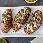 Pit-Smoked Pulled Beef Brisket Hasselback￼
