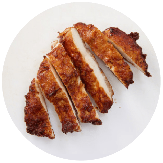 sliced battered sous-vide chicken