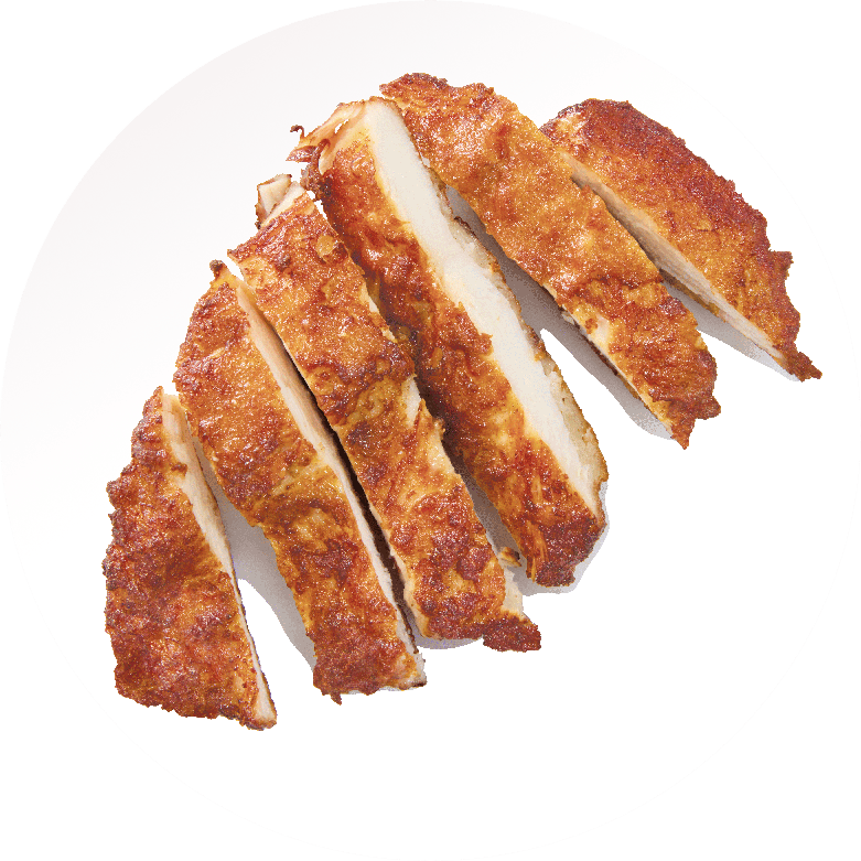 battered sous vide chicken breast, sliced