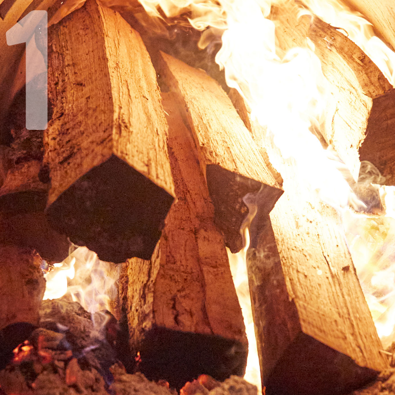 wood in a smoking pit