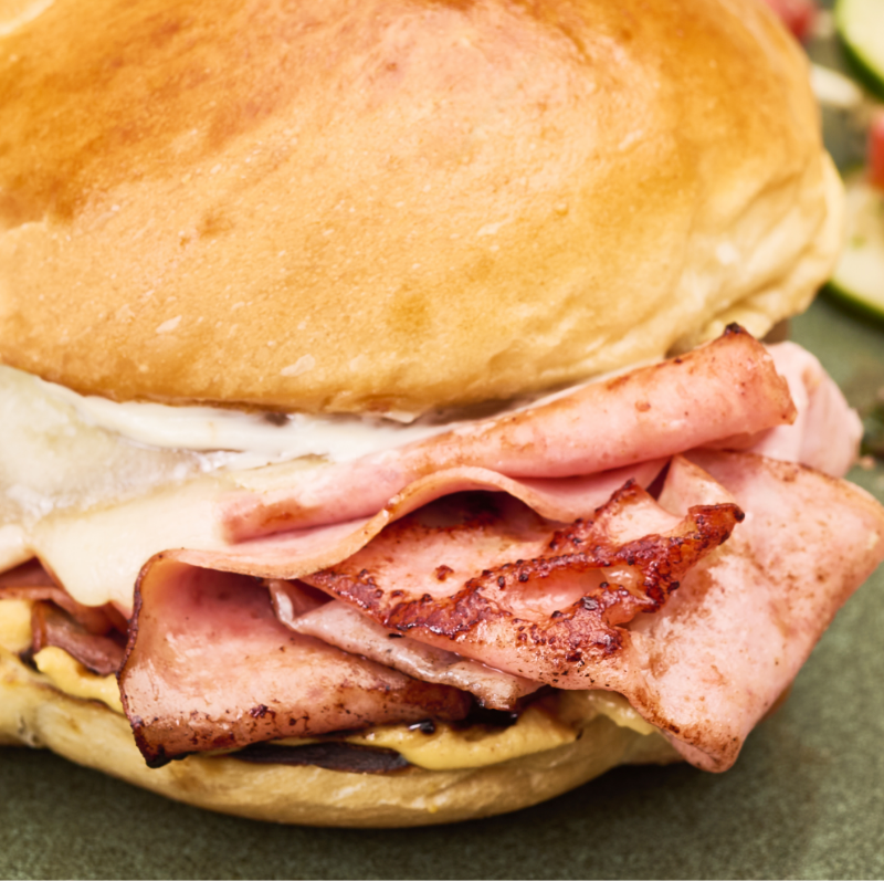 overhead shot of a mortadella sandwich that went viral on social media