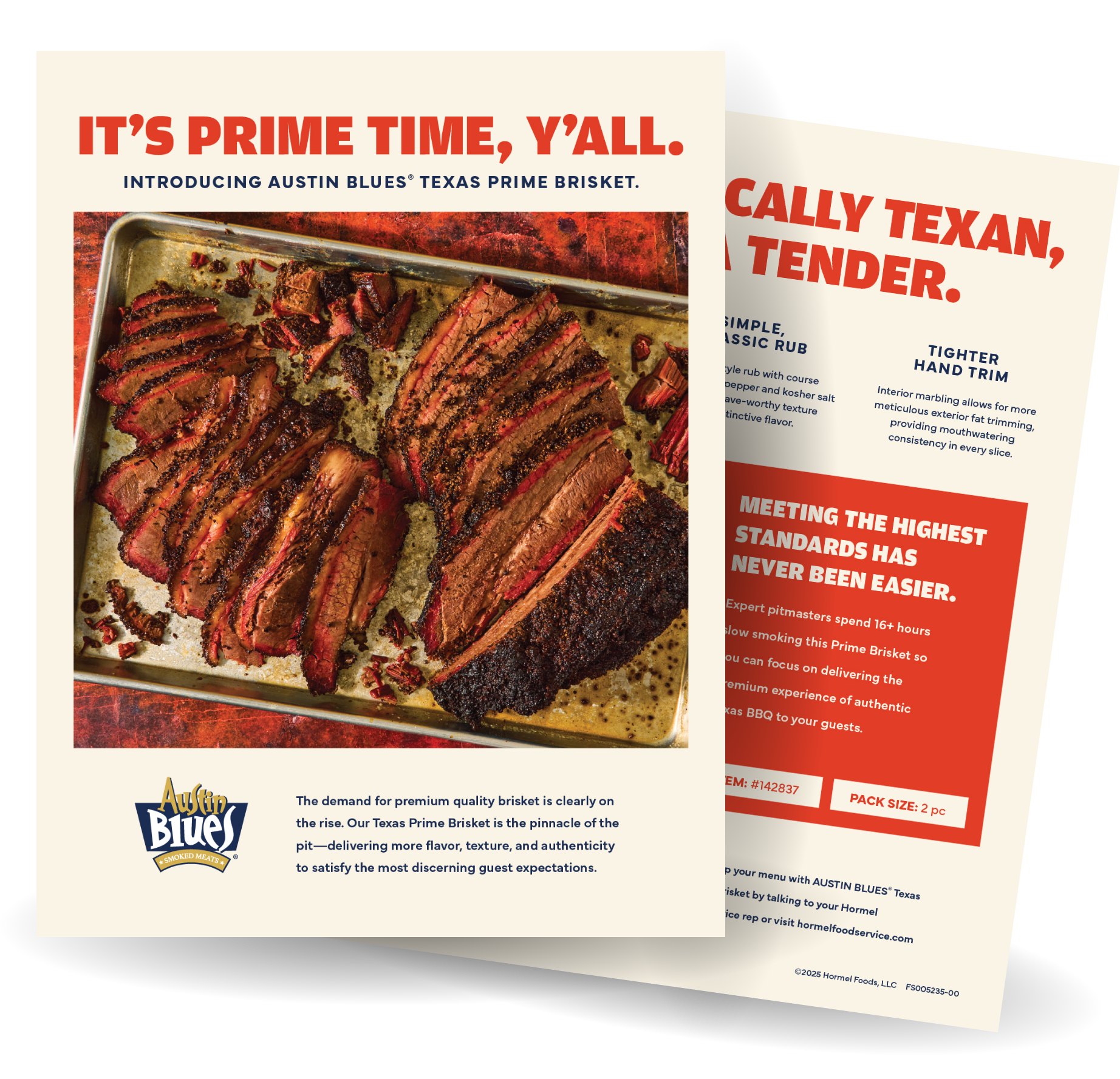 Front of the Austin Blues Texas Prime Whole Brisket sell sheet 