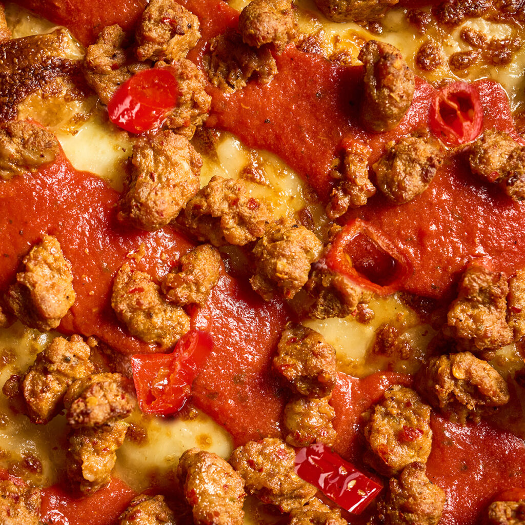 Spicy Calabrian Sausage Pizza, cut tavern style